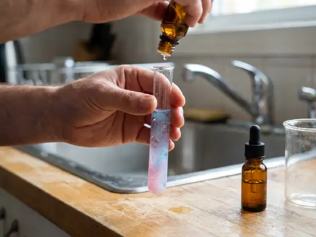 Test de dureté de l’eau au robinet avec un réactif titré
